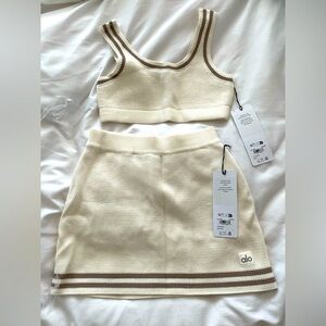 ALO Yoga Cream Knit Tennis skirt set